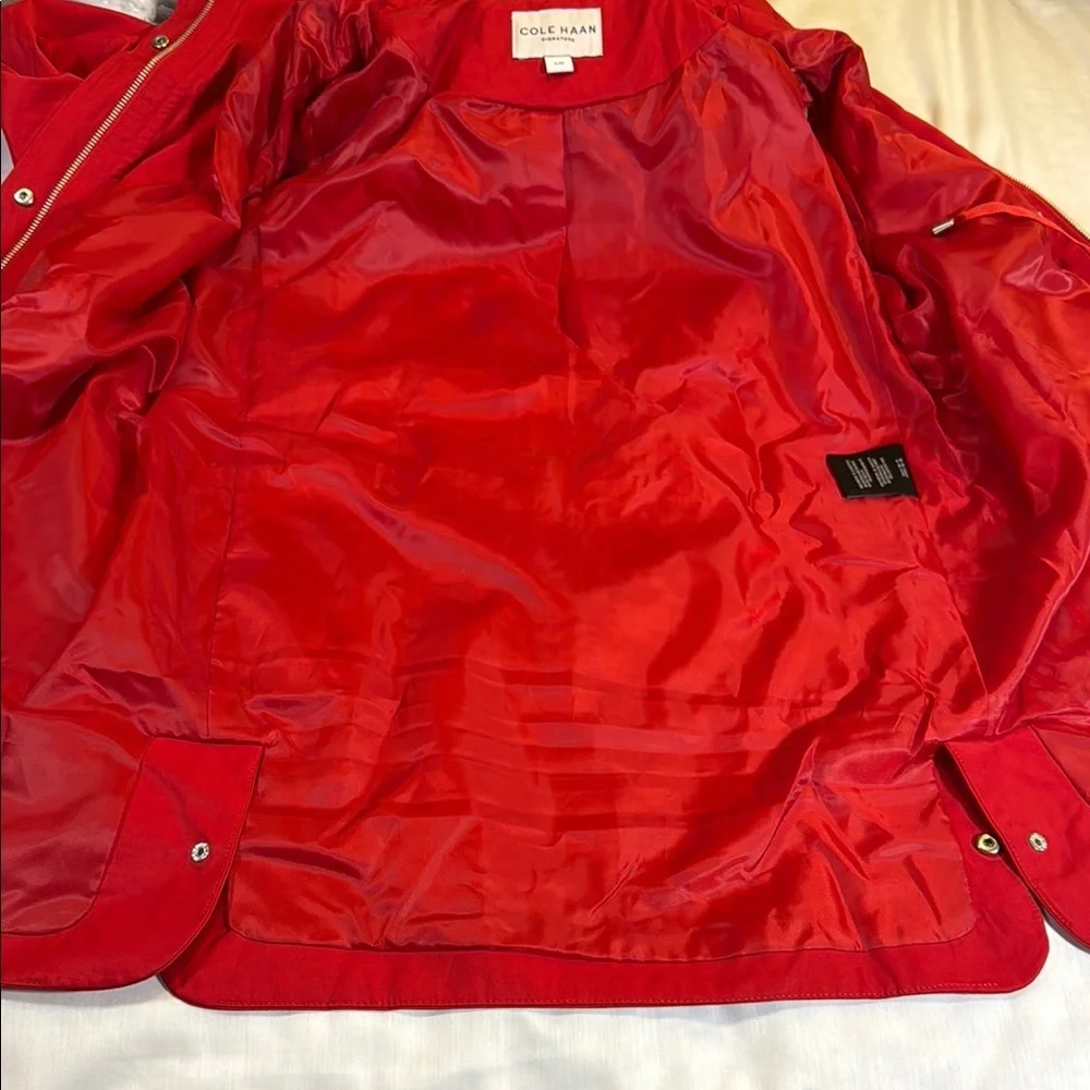 Cole Haan Red Rain Jacket Hip-Length with Removable Hood - Picture 8 of 14